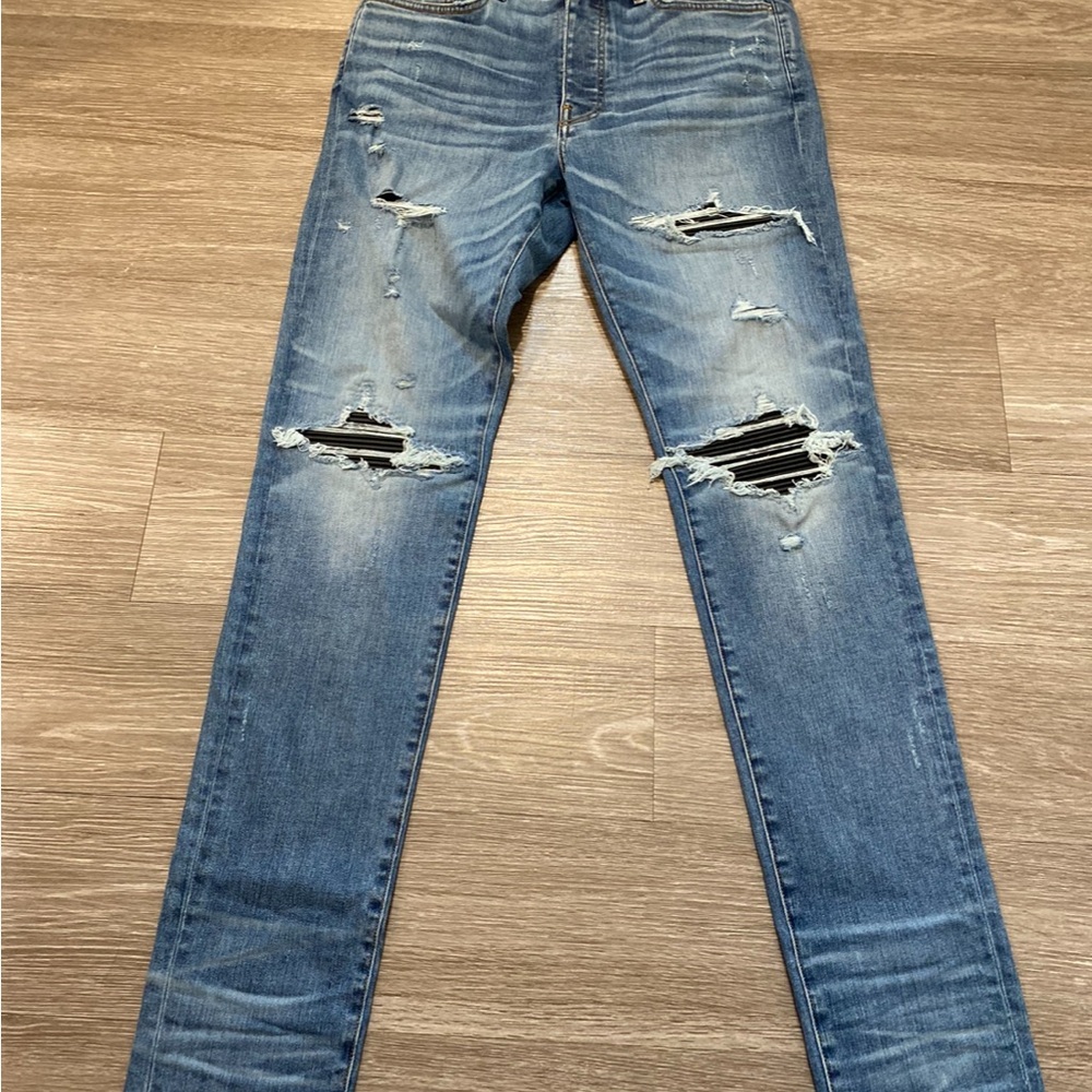 AMIRI Blue Skinny Distressed Jeans